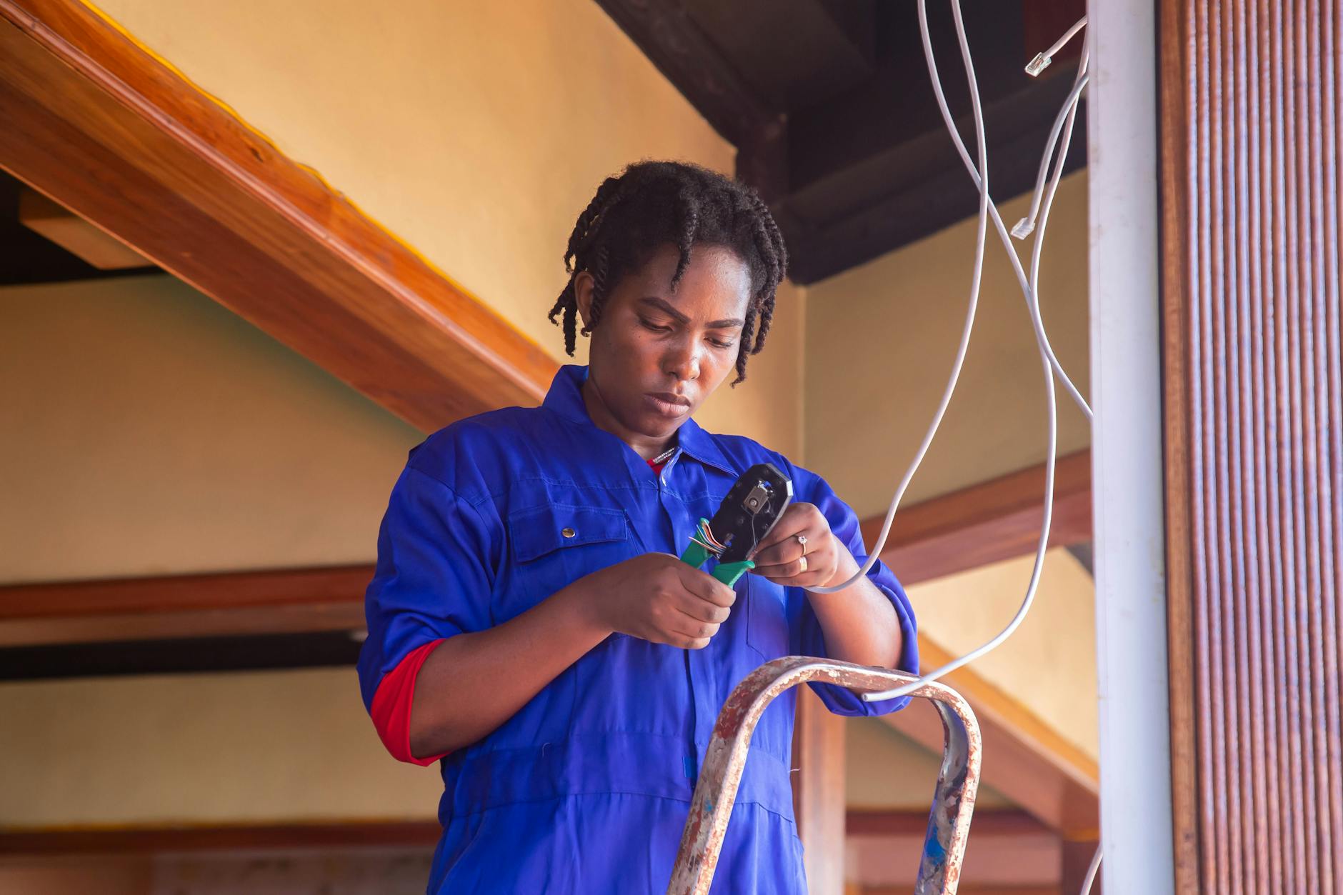 professional electrician installing house wiring